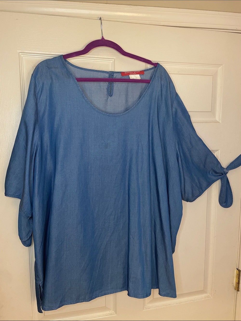 Marina Rinaldi Sport Denim-Blue Scoop Neck Tie-Sleeve Tunic